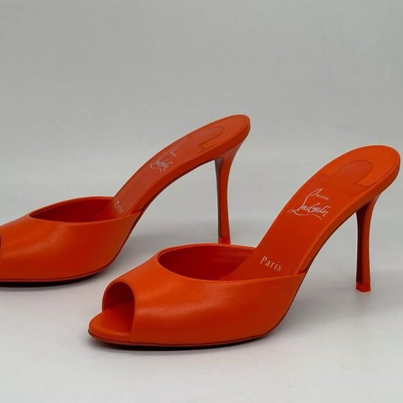 Christian Louboutin ME DOLLY 85 Leather Mule Sandals Heels Shoes Vitamine - Picture 7 of 12